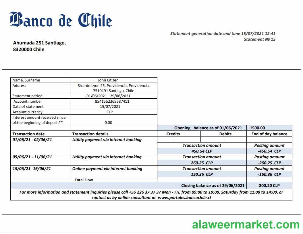 Chile Banco de Chile statement